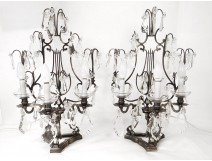 girandoles pair 3 lights chandelier crystal cut steel twentieth lyre