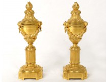 Pair of candlesticks Louis XVI bronze censers firepot column NapIII nineteenth