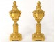 Pair of candlesticks Louis XVI bronze censers firepot column NapIII nineteenth