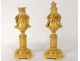 Pair of candlesticks Louis XVI bronze censers firepot column NapIII nineteenth