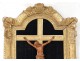 Christ crucifix carved wooden frame stuccoed palmette flowers XIXth century