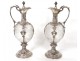 German crystal ewers pair of solid silver engraved Gebr Friedlander nineteenth