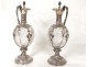 German crystal ewers pair of solid silver engraved Gebr Friedlander nineteenth