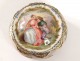 Round pill box silver gilt porcelain gallant scene scenery nineteenth