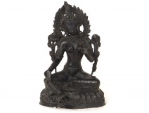 Sculpture statuette bronze Tara Bouddha bouddhisme hindou Tibet lotus XIXè