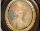 Watercolor miniature, Portrait of elegant woman with headdress adorned with feathers, nineteenth