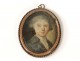 Miniature painted young man medallion golden metal frame eighteenth century