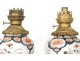 Paire lampes pétrole porcelaine Imari bronze fleurs glands XIXème siècle