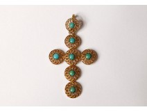 cross pendant jewelry 18K solid gold eagle turquoise twentieth century head