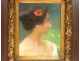 Pastel young woman portrait profile Albert Dagnaux poppy flower nineteenth