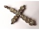 Croix pendentif bijou argent massif strass XIXème siècle