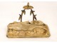 Gilt bronze inkwell, fishing decor and fish, 19th