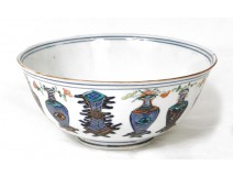 Coupe porcelaine chinoise blanc-bleu ducai fleurs chauve-souris Guanxu XIXè