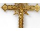 Croix procession Christ crucifix bronze doré fleurs lys XIXème siècle