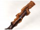 Cane old monkey scientist carved wooden cane thorny Folk Art XIX