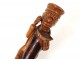 Cane old monkey scientist carved wooden cane thorny Folk Art XIX