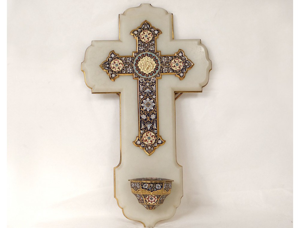 Grand Cowl onyx marble cross crucifix flowers cloisonné enamels are XIXè
