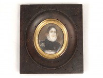 painted miniature portrait young woman Lace signed Laure nineteenth century