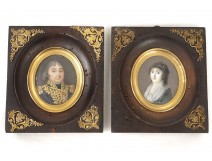 miniature pair painted portraits General Louis-XVIII Varé wife