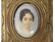 painted miniature brass frame young woman painting XIX century portrait