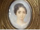 painted miniature brass frame young woman painting XIX century portrait