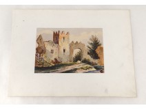 Gouache entry castle ruins landscape landscape painting XIX century