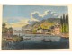 Gouache landscape Rhine Germany Rhineland town bridge boat 19th characters