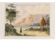 Gouache landscape mountains pond landscape character XIX century painting