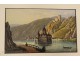 Gouache view castle Pfalzgrafenstein Kaub Rhine Germany Falkenau island nineteenth