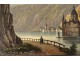 Gouache view castle Pfalzgrafenstein Kaub Rhine Germany Falkenau island nineteenth