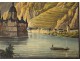 Gouache view castle Pfalzgrafenstein Kaub Rhine Germany Falkenau island nineteenth