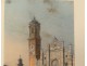 2 marble campanile church gouaches Tuscany Florence Italy 19th characters