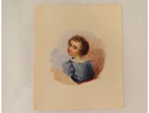 Gouache child portrait dated traditional painting XIX century costume