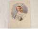 Watercolor portrait elegant young woman lace dress flowers nineteenth century