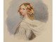 Watercolor portrait elegant young woman lace dress flowers nineteenth century