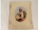 Watercolor Orientalist young woman portrait Maghreb tambourine nineteenth century