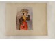 Watercolor portrait young woman cart Flowers nineteenth century