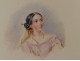 Watercolor portrait elegant lady necklace nineteenth century pearls