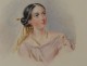 Watercolor portrait elegant lady necklace nineteenth century pearls