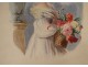 Watercolor portrait woman nodes baskets flowers nineteenth century plant