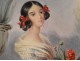 Watercolor portrait woman nodes baskets flowers nineteenth century plant