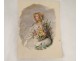 Watercolor portrait bouquet flowers nineteenth century dress headdress