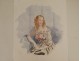 Watercolor elegant young woman receiving flowers gloves nineteenth century