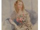 Watercolor elegant young woman receiving flowers gloves nineteenth century