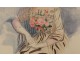 Watercolor elegant young woman receiving flowers gloves nineteenth century