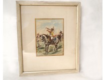 Watercolor portrait 7th cuirassiers horses trumpet battlefield nineteenth