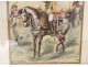 Watercolor portrait 7th cuirassiers horses trumpet battlefield nineteenth