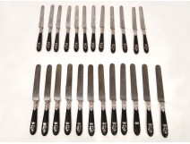 24 knives of ebony and silver monogrammed crowned, 19th