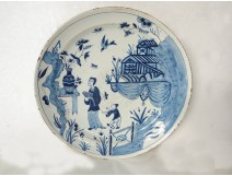 Delft blue dish Chinese decor birds XIXth