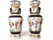 Pair of Chinese vase decorations nankin head elephant XIXth